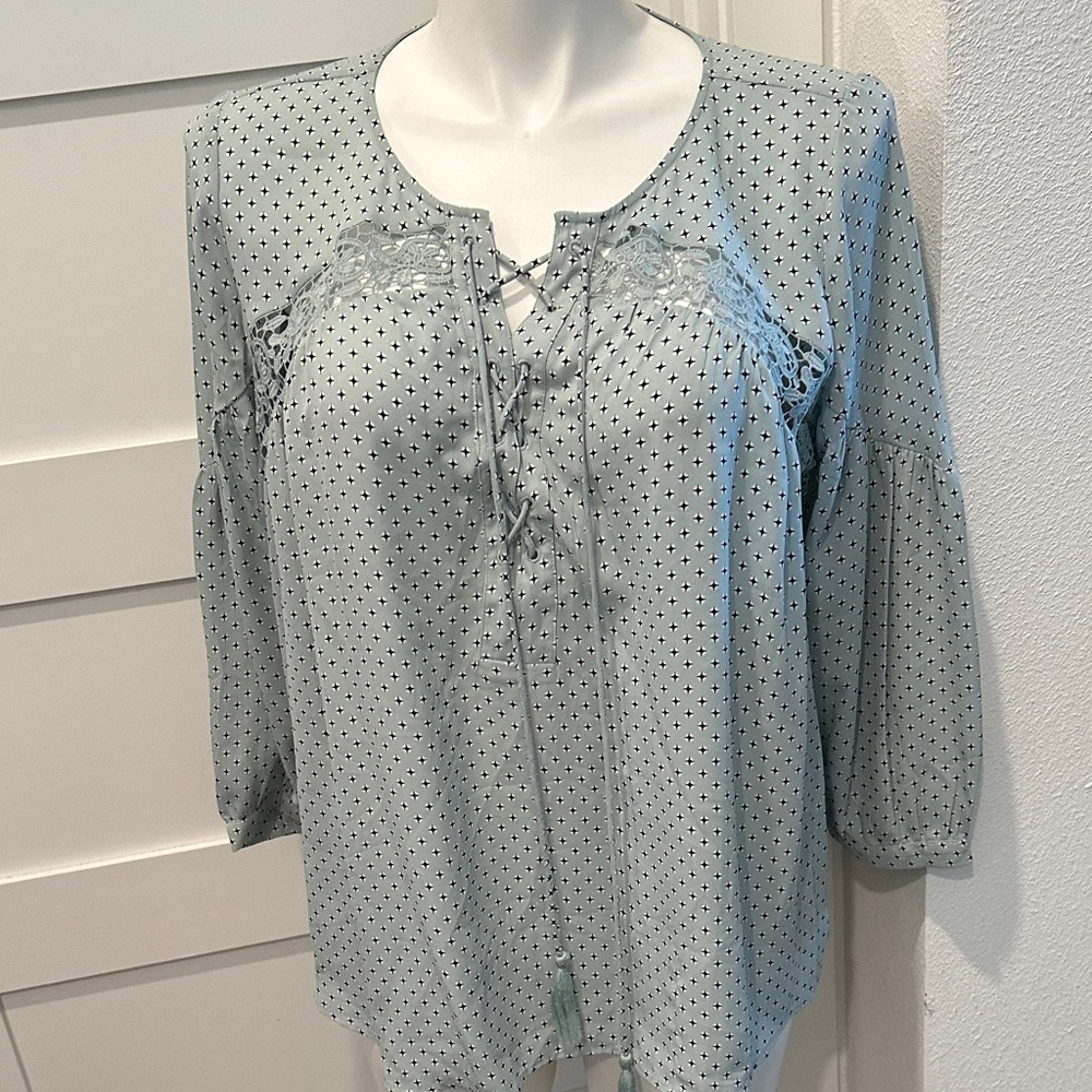 LOFT Sky Blue Lace-Up Blouse with Pattern